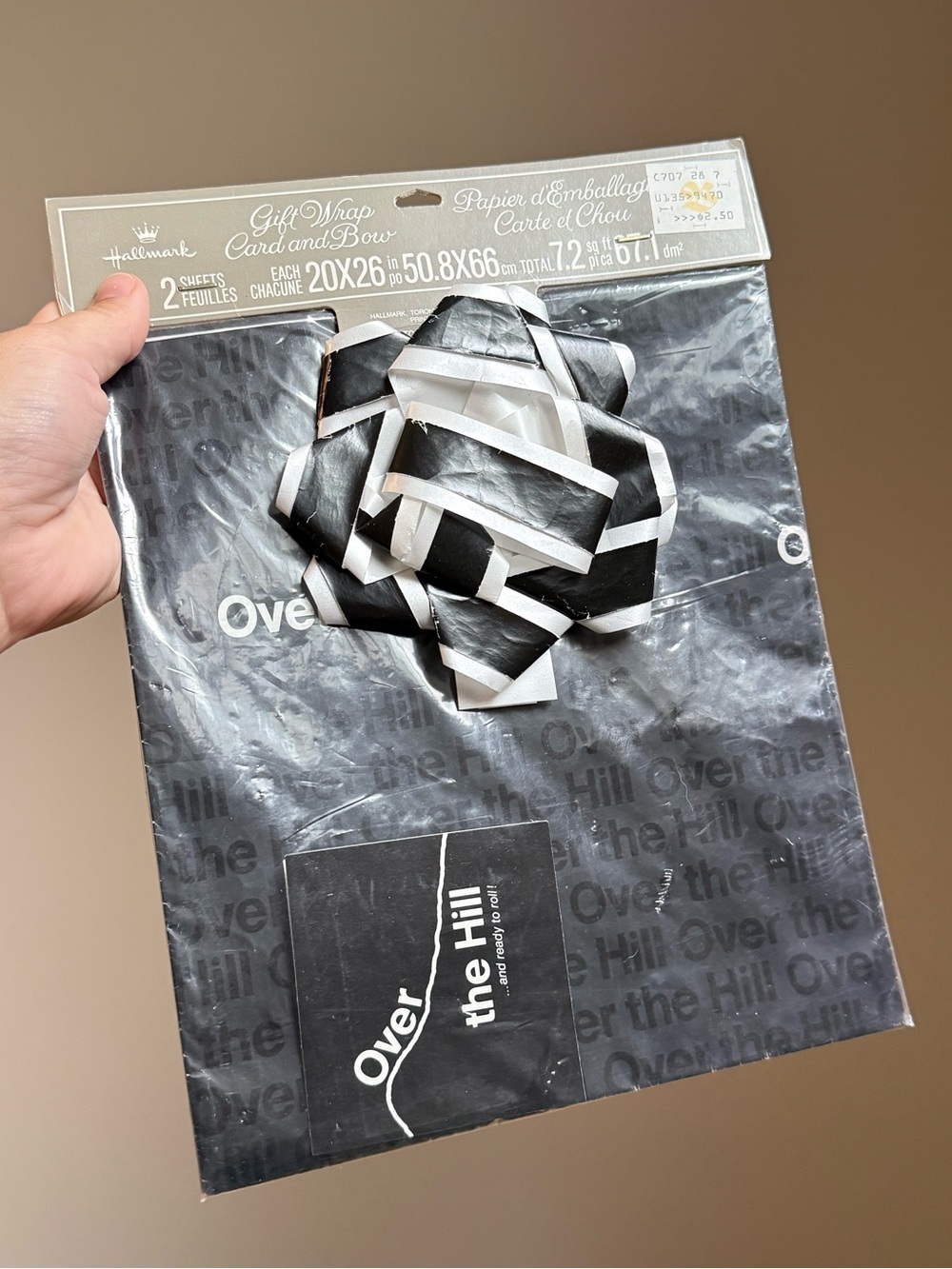 Over The Hill by Hallmark Unused Vintage 50th Birthday Black & White Gift Wrap